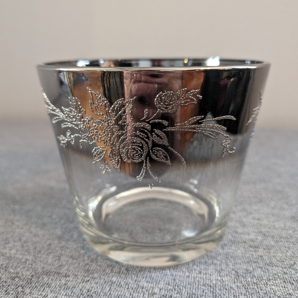 Queen's Lusterware, Vitreon Ice Bucket with Silver Fade, Raised Floral P…